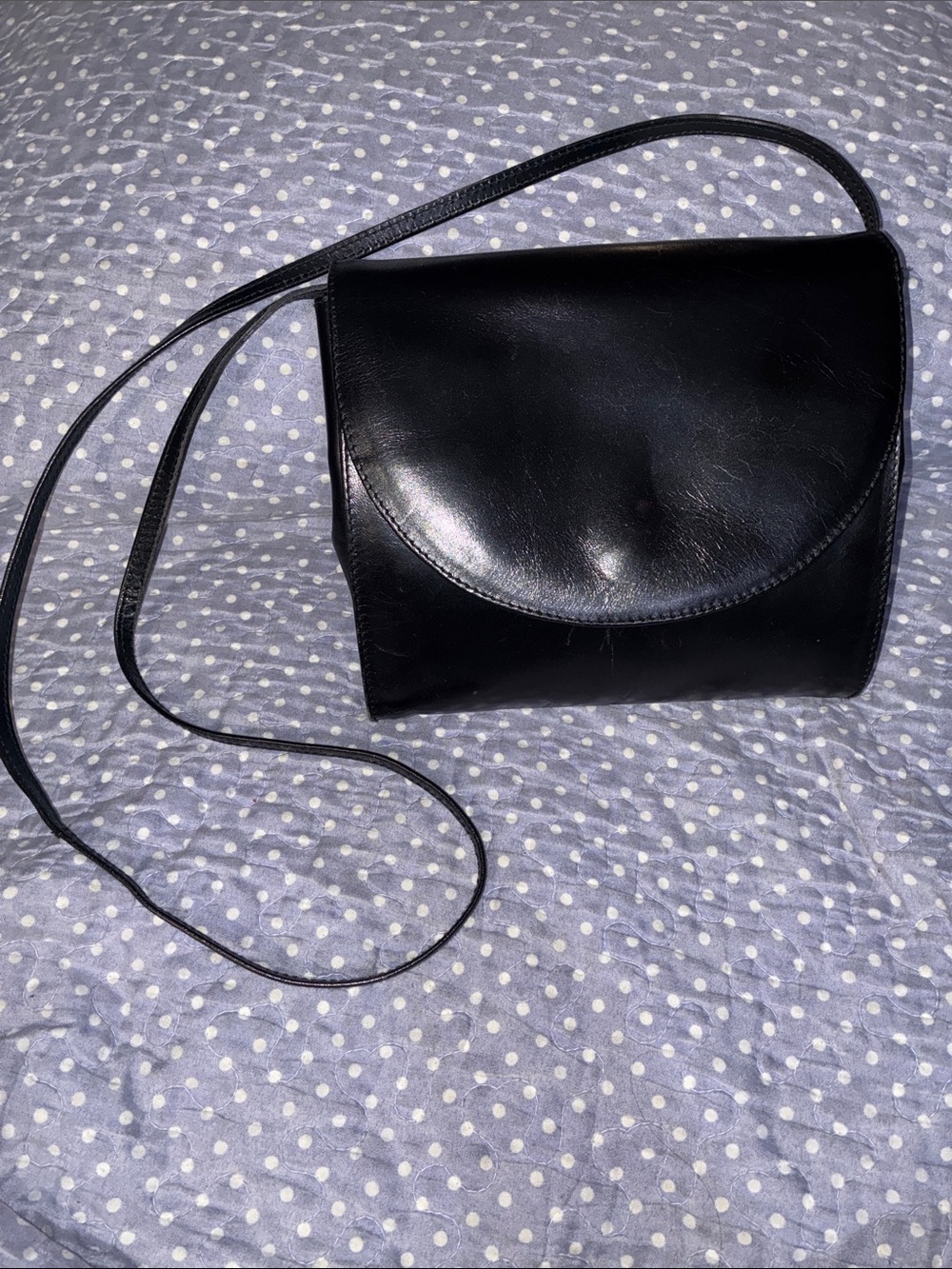 Field Manor Black Italian Leather Crossbody Bag Purse
